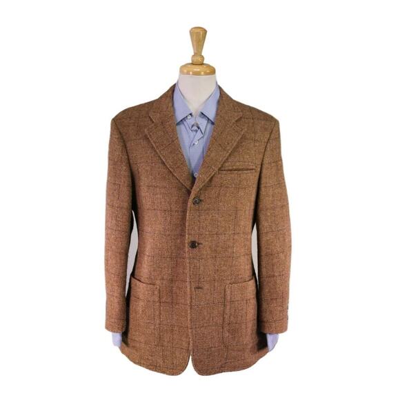 Timothy Everest x Harris Tweed Brown Windowpane Patch Pocket Coat Blazer 40S